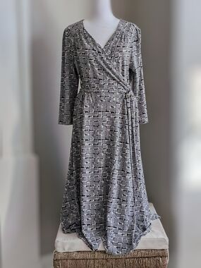 Apt. 9 Grey & Black Geometric Faux Wrap Midi Dress XL